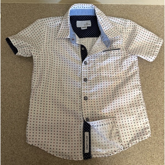 Boys Red,White and Blue Short Sleeve Shirt 4T Craft + Flow button down - Picture 1 of 3